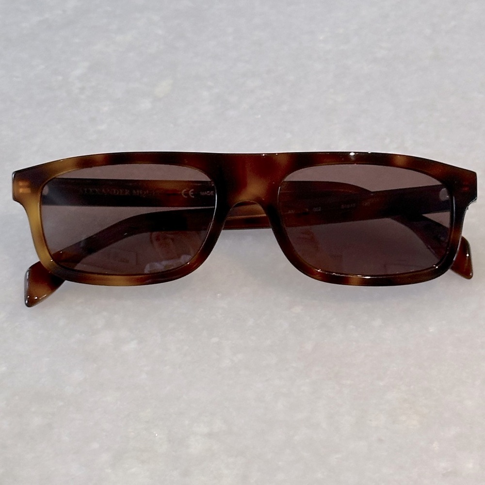 Alexander McQueen Tortoiseshell Brown Rectangular Sunglasses